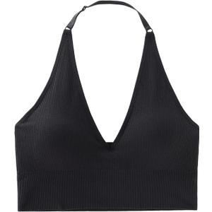 INIBUD Halter Bra for Women Longline Sports Bra Wireless Seamless Padded Backless Bralette with Adjustable Strap (Large, Black)