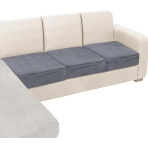 NAISI Couch Cushion Covers 3 Pieces Velvet Stretch Sofa Seat Covers or Backrest Covers Soft Individual Couch Covers for Sectional Sofa(3 Pcs for 3-Seat Cushion,Dark Grey)
