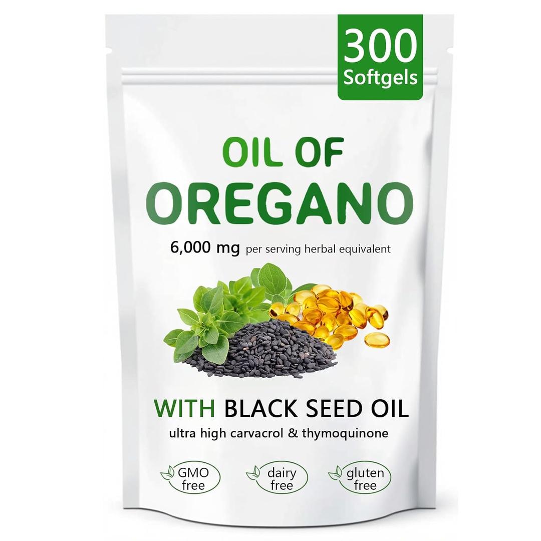 Oil of Oregano with Black Seed Oil, 2 in 1 Organic Oregano Capsules for Immune Support & Overall Wellness, Non-GMO, Gluten Free, 300 Softgel