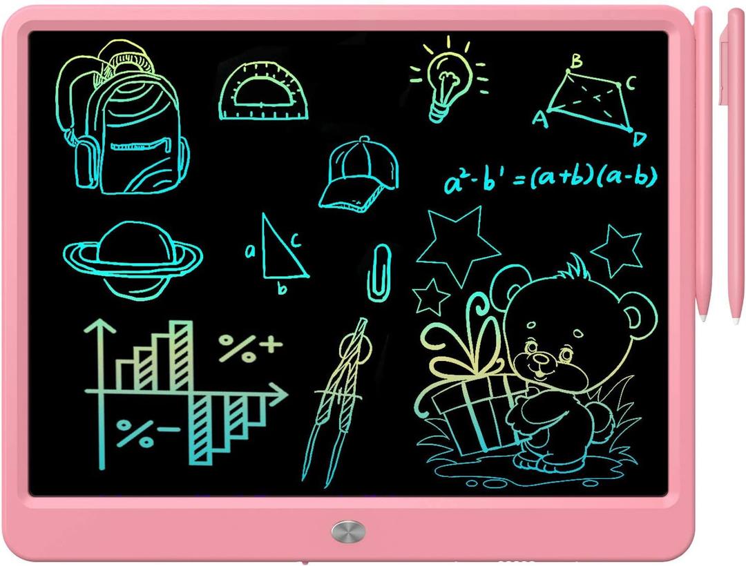FLUESTON LCD Writing Tablet, Doodle Board Toys Gifts for 3-8 Year Old Girls Boys, 15 Inch Colorful Electronic Board Drawing Pad for Kids, Christmas Gifts for Toddler Educational Learning Travel, Pink