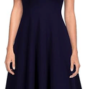 WOOSEA Women's Sleeveless V Neck Vintage Pockets Swing Business Church Dress Navy Blue (Blue, L)