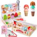 Ehome 2-in-1 Foldable Ice Cream Toy for Kids Pretend Play Food Set with Storage Display, Ice Cream Play Set for Toddlers, Birthday Gifts for Girls Boys Ages 3 4 5 6