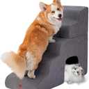 Gray Curved Dog Stairs Ramp for High Beds 28.7" H, 5-Step Dog Steps for Small Dogs and Cats, Pet Stairs for High Bed Climbing, Non-Slip Balanced Pet Step
