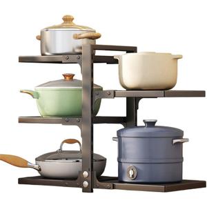 adjustable Pot and Pan Organizer for Cabinets - Heavy Duty No Drill Storage Rack, Fits 20 Inch Deep Shelves, Space Saving Under Shelf Design (each layer Max Load 15lbs)