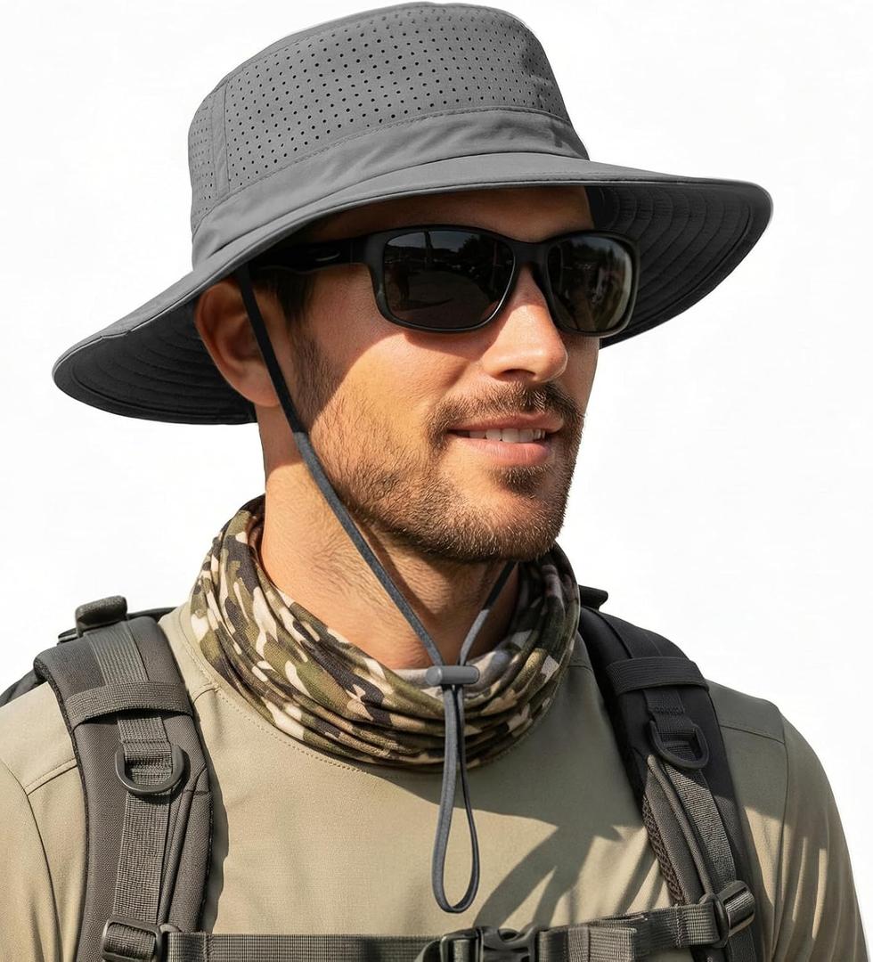 Men Breathable Adjustable Safari Boonie Hat (Gray)