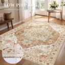 Boho Area Rug 6x9 Washable Large Vintage Rug for Living Room Bedroom Office Kitchen Entrance Dining Room Non Slip Soft Low-Pile Farmhouse, Caramel/Beige/Multi