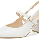 TKKUA Women's Pointed Toe High Heels, Chunky Heel with Ankle Strap, for Wedding, Party, Prom, Dress (White PU, Adult, Women, 9.5, Numeric, US Footwear Size System, Medium)