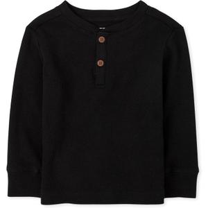 The Children's Place Baby Toddler Boys Long Sleeve Thermal Henley Top (5T, Black)