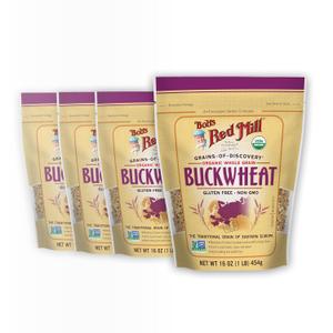 Bob's Red Mill Organic Gluten Free Buckwheat Groats, 16oz (Pack of 4) - Non GMO, Whole Grain, Vegan, Kosher. Best By: 24/09/2025
