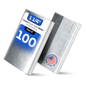 IDL Packaging 1 1/4" Closed (Push Type) Seals for Steel Strapping, Pack of 100 - USA-Made Sturdy Metal Clips for Securing Heavy Load Packaging - Superior Holding Power for Steel Banding Jobs