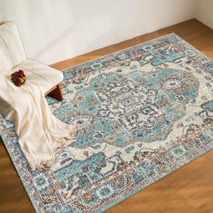 Washable 5x7 Area Rugs for Bedroom, Living Room Rug Non Slip Dining Room Mat, Large Oriental Soft Stain Resistance Indoor Throw Carpet for Nursery Playroom Office (Zr3- Washed Carpet-emerald)