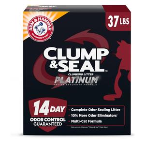 ARM & HAMMER Clump & Seal Platinum Cat Litter, Multi-Cat, 14-Day Odor Control, Rock-Hard Clumps, 37 lbs – Powerful Odor Eliminator with Baking Soda