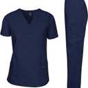 Dagacci Scrubs Medical Uniform Women and Man Scrubs Set Medical Scrubs Top and Pants (XX-Large, Navy)
