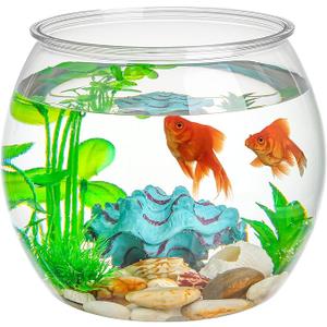 Balacoo Plastic Fish Bowl, Wide Round Terrarium, Unbreakable, Transparent, 28X28cm Fish, Home Decoration