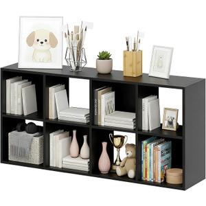 8-Cube Storage Organizer, Black Bookshelf with Open Compartments for Home Office, Modern Bookcase Display Shelf for Living Room, Bedroom & Entryway