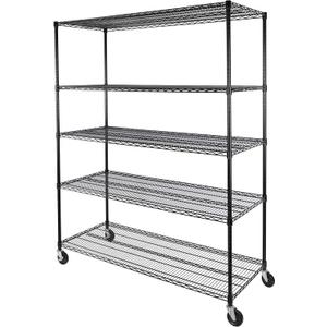 Seville Classics UltraDurable Heavy Duty NSF Solid Steel Wire Rack Storage Unit, Organizer for Garage, Warehouse, Office, Restaurant, Classroom, Kitchen, Black, 5-Tier Shelving, 60" W x 24" D