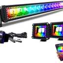 Lpteso RGBW LED Light Bar 32'' inch 180W Flood Spot Combo Beam 2PCS 4 Inch 18W Flood RGB LED Pods with 16 Solid Colors Chasing RGB Halo Ring Changing with Strobe Flashing with Rocker Switch Wiring