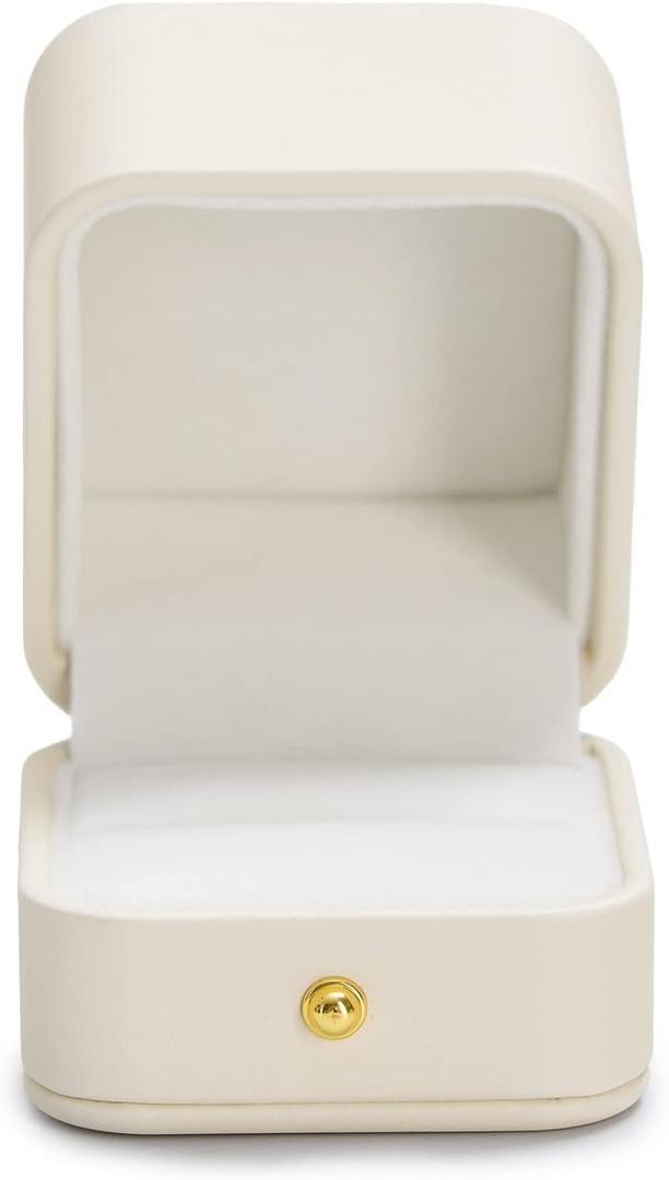 Oirlv Elegant White Ring Box Leather Engagement Ring Box Jewelry Gift Box for Wedding Proposal Velvet Interior Ring Case