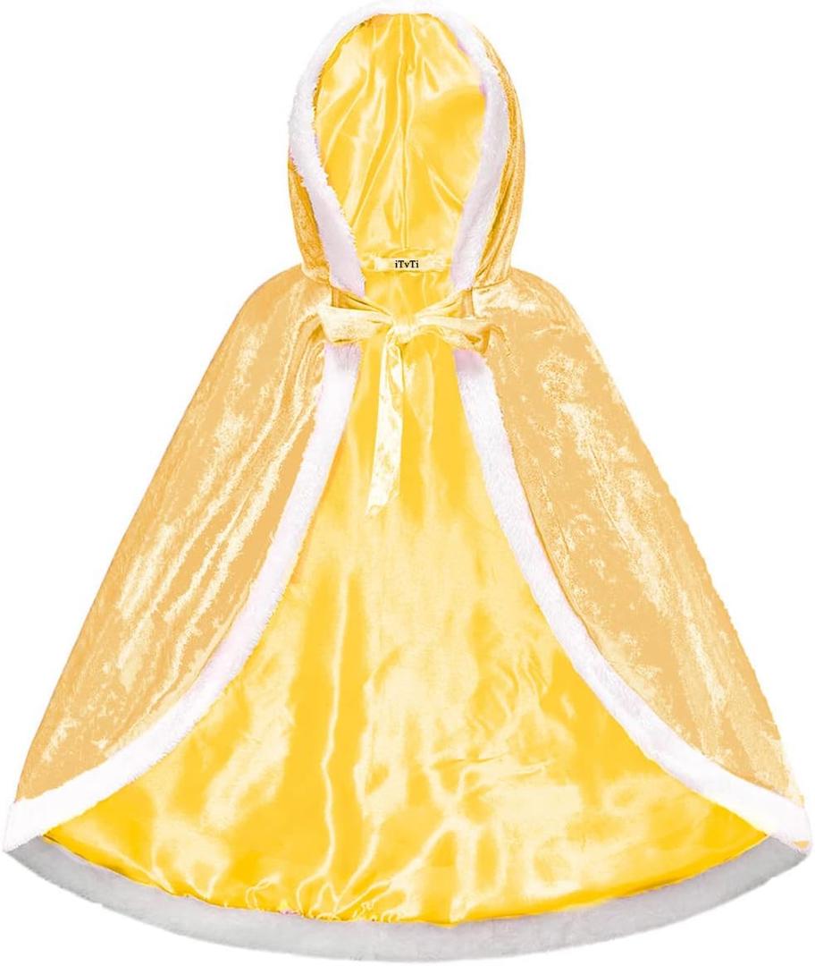 Princess Cloak with Hood Girls Cape Kid Toddler Costume Dress up for Halloween Christmas Carnival Cosplay (5-7 Years, Yellow)