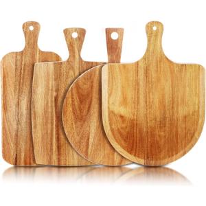 SiliFine Set of 4 Thick Acacia Wood Cutting Boards with Handles, Assorted Sizes Large Charcuterie Boards, Butcher Block Serving Tray for Cheese, Meat, Pizza, Vegetables, Bread (Medium)