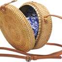 Handwoven Round Rattan Bag for Women Bali Ata Straw Bags Adjustable Shoulder Leather Straps