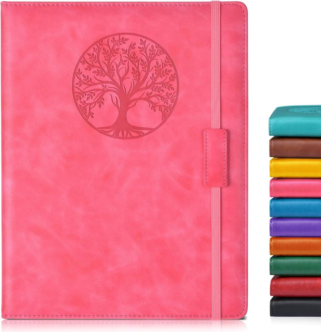 Lined Journal Notebook for Women Men,256 Pages A4 Large Hardcover Leather Journals for Writing,Travel,Business,Work,School,College Ruled Notebooks for Note Taking, Diary Notepad 8.6"11" (Pink)