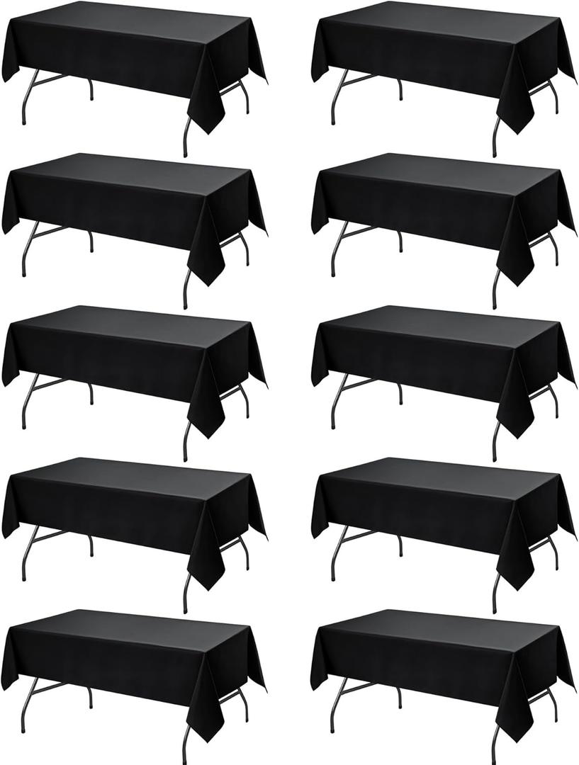 10-Pack Black Tablecloths for Rectangle Tables, 60 x 102 Inches, Stain-Resistant Polyester Fabric for 6 Foot Tables - Washable Table Covers for Weddings, Banquets, Birthday Parties, Events