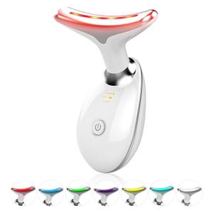 Face Light Therapy Device, Based on Triple Action LED, Thermal, and Vibration Technologies, Face and Neck Beauty Device with 7 Color LED for Home Use, Improve Skin(Glossy White)