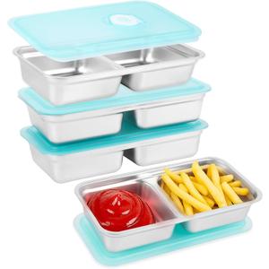 Loscarol 4 Pack Stainless Steel Snack Containers with Lids 20 oz Double Compartment Reusable Condiment Containers  Dishwasher Safe Travel Food Storage Travel & Outdoor Camping