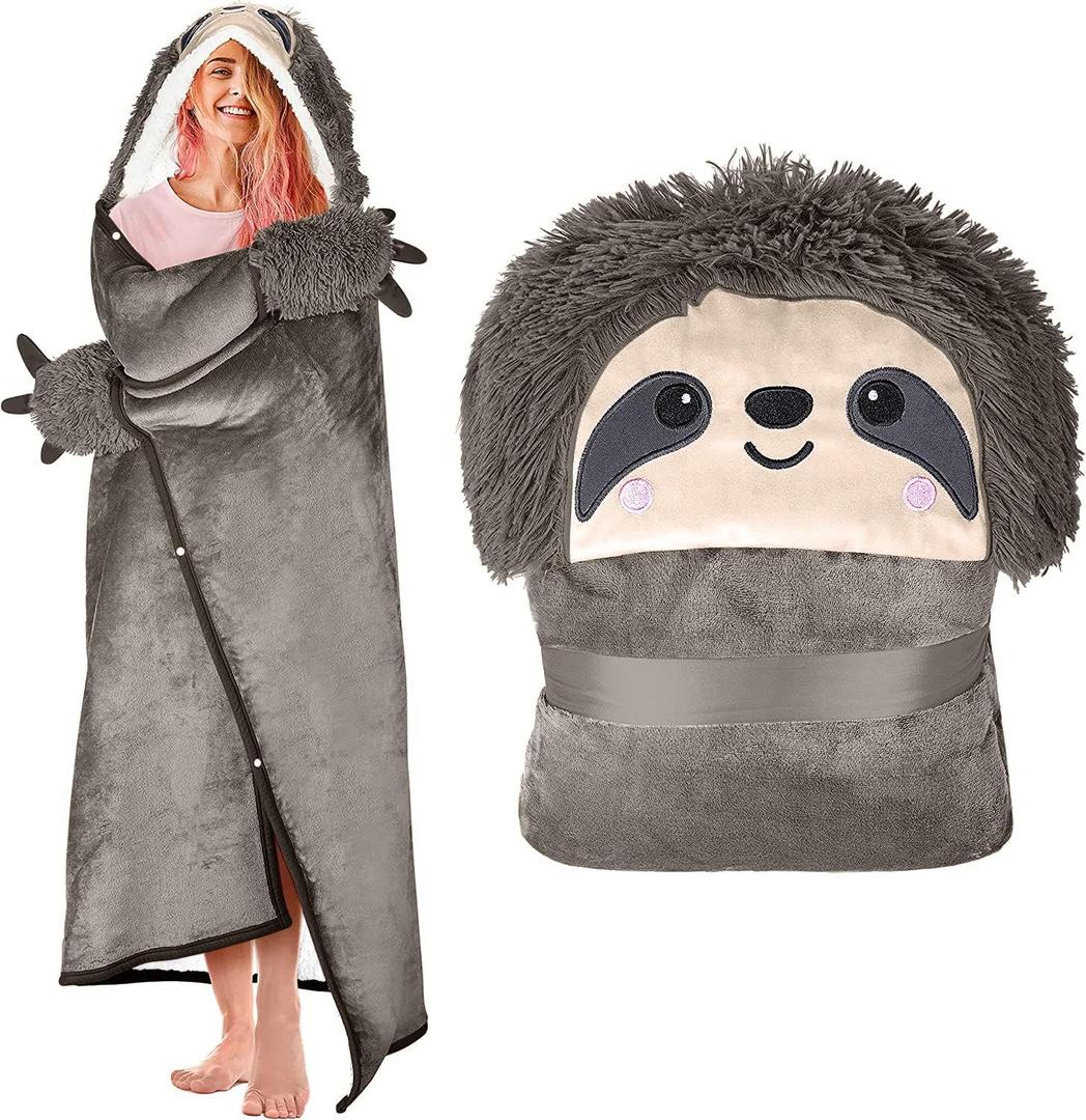 Sloth Wearable Hooded Blanket for Adults - Super Soft Warm Cozy Plush Flannel Fleece & Sherpa Hoodie Throw Cloak Wrap - Sloth Gifts for Women Adults and Kids (Dark Grey Sloth)