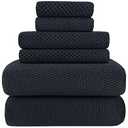 YTYC 29x59 Inch Bath Towels Set of 6 Large, Super Soft Absorbent Lint Free Microfiber Towels for Bathroom 80% Polyester (Black,6 Piece)