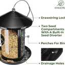 Kingsyard Metal Bird Feeder for Outdoor Hanging - Chew Proof Wild Bird Finch Cardinal Feeder with Dual Chamber of 4 lbs Capacity for Bluebird, Black