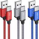 USB C Cable 6ft, 3-Pack USB to USB C Fast Charging Cable Braided Charger Cord for iPhone 17 Air 17 16 Pro Max, Samsung, Pixel 9 (Red/Grey/Blue)