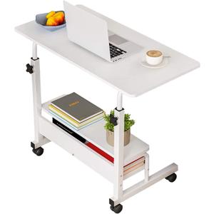 Laptop Desk Removable and Adjustable Height Table for Bedroom Bedside, Office Desk Home Writing Desk, Small Standing Desks with Storage TV Tray Table, Size 31.5 Inch White