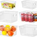 6pcs Plastic Storage Bin 2-Size Clear Storage Containers for Kitchen Pantry Organization and Storage Bins, Organizing Bins with Built in Handles, Cabinet Organizers, Clear (4 Medium+2 Small)