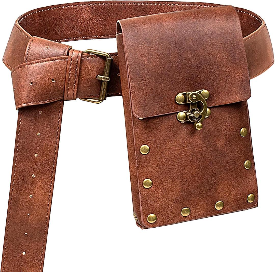 KOTORA Retro Belt Pouch Waist Bag Fanny Pack Steampunk Phone Bag Strap Holder Medieval Renaissance Cosplay Costume Accessory (01brown)