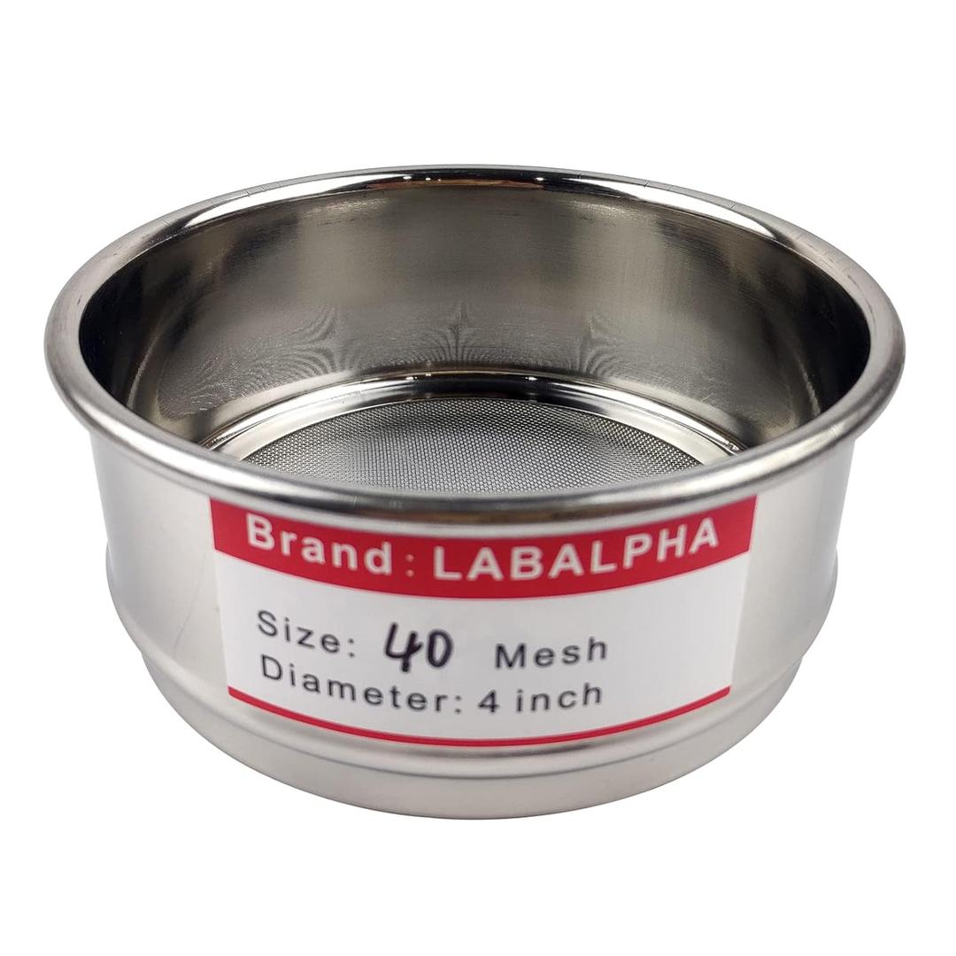 LABALPHA 40 Mesh Lab Sieves, Test Sieve #40 Mesh, 4'' Diameter, 304 Stainless Steel Wire Cloth (0.45mm)