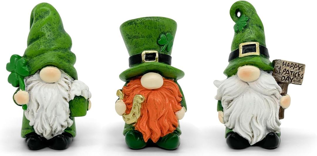 Uniboho St Patricks Day Decorations Gnomes 3pcs for St Patricks Day Decor Green Irish Leprechaun Figurine Indoor Home Table Ornament