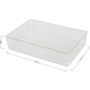 Martha Stewart Kerry Plastic Stackable Office Desk Drawer Organizers, 9" x 6", 1 Pack, with Gold Trim