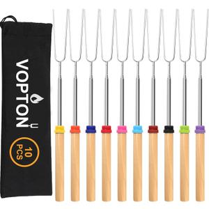 10 Pcs Marshmallow Roasting Sticks for Fire Pit Long 32Inch, Smores Sticks Skewers, Smores Kit for Fire Pit, Premium Telescoping Hot Dog Roasting Sticks for Campfire Accessories Outside Camping VOPTON