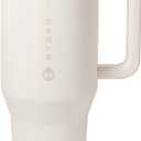 HydroJug Traveler - 40 oz Water Bottle with Handle & Flip Straw - Fits in Cup Holder, Leak Resistant Tumbler-Reusable Insulated Stainless Steel & Rubber Base - Gifts for Women & Men, Cream