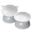 2 Ceramic Raised Cat Food and Water Bowl Set, Elevated Pet Feeder for Indoor Cats and Small Dogs, Anti-Vomiting With Plastic Base, Dishwasher Safe, Grey