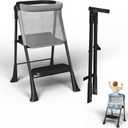 Toddler Tower Foldable, Foldable Toddler Standing Tower for Bathroom Sink or Kitchen Counter with Safety Net, Suitable for 1-6 Years,Black