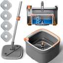KZKR Spin Mop and Bucket Set with 4 Replaceable Microfiber Mop Pads with Self Separation Dirty and Clean Water System, Self Wringing 360° Rotating Square Mop Head for Hardwood Tile Marble Floors