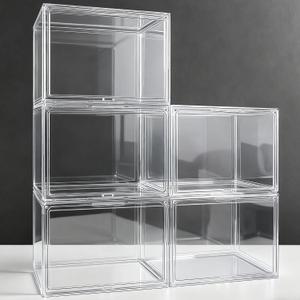 12 Pack Clear Shoe Box Size 15, X-Large Acrylic Purse Display Case with Magnetic Lid Stackable Storage Bins for Shoes, Large Figures Collectibles, Handbag, Cosmetics, Craft Showcase