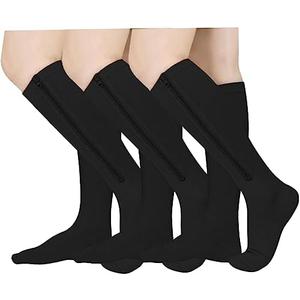Athbavib 3 Pairs Zipper Compression Socks, 15-20 mmHg Closed Toe Compression Stocking with Zipper for Women and Men XXL
