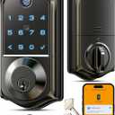 Veise VE017 Fingerprint Smart Door Lock, App Control, 7-in-1 Keyless Entry, Auto Lock, Emergency Power Port, Electronic Touchscreen Keypad, Biometric Smart Locks for Front Door, Matte Black