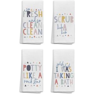 OHSUL Funny Colorful Kids Bath Bathroom Towels Set of 4,Rainbow Colored So Fresh and So Clean Hand Towels for Bathroom Decor,Kids Bath Towels for Girls Boys Children Toddlers Christian (Color-1)