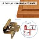 1/2" Overlay Partial Wrap Kitchen Cabinet Hinges, Antique Brass Self Closing Cabinet Hinge for Kitchen Cabinet Doors,50 Pack (25 Pairs)