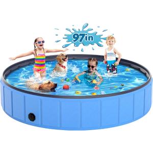 Instraella Extra Large Dog Pool Foldable Plastic Pool for Large Dogs, 0.6mm Durable and Collapsible Pet Bathing Tub Portable Outside Swimming Pool for Kiddie and Dogs (97x16in)